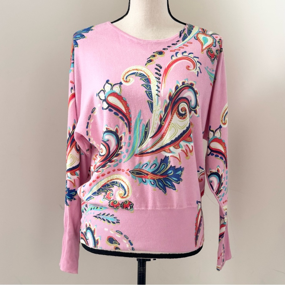Joseph A. Paisley Pink Top S Preppy Cozy Multicolor Maximalist Elle Soft Girl